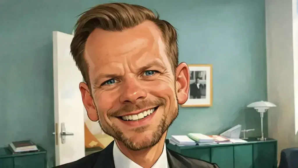 Karikatur af justitsminister Peter Hummelgaard (Socialdemokratiet)